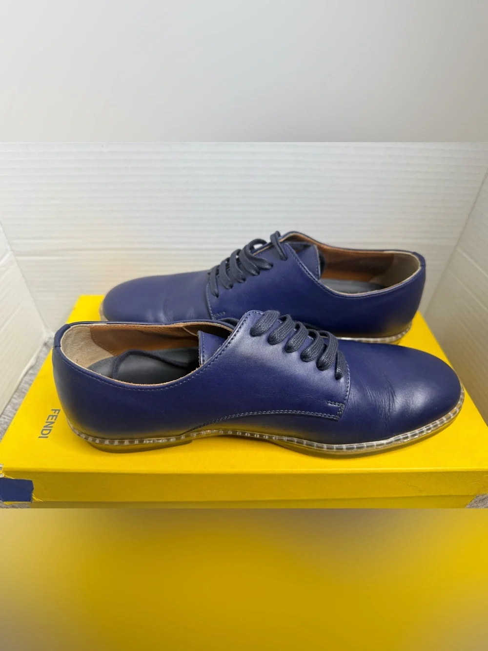 Men's Fendi Plain-toe Navy Lace Up Derby Shoes